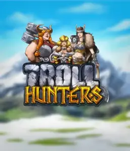 Графика слота "Troll Hunters" от Play'N Go, на котором представлены три воина-викинга: две женщины и один мужчина, одетые в традиционные броню викингов. За их спинами виднеются заснеженные горы, что создаёт атмосферу северных легенд. Этот игровой автомат идеален для поклонников викингских саг и поисков приключений.